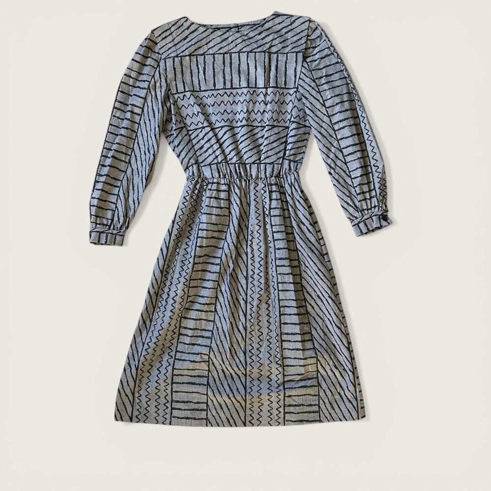 Vintage David Warren Dress Black White Geometric Long Sleeve Midi 90s